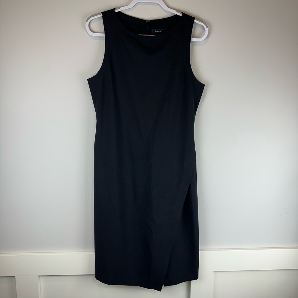 Theory Black Risbana Wool Blend Career Office Workwear Sleeveless Dress Size 10